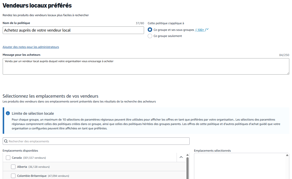 sélectionner les emplacements des vendeurs