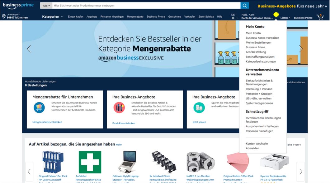Kontowechsel AmazonKonten verwalten Amazon Business
