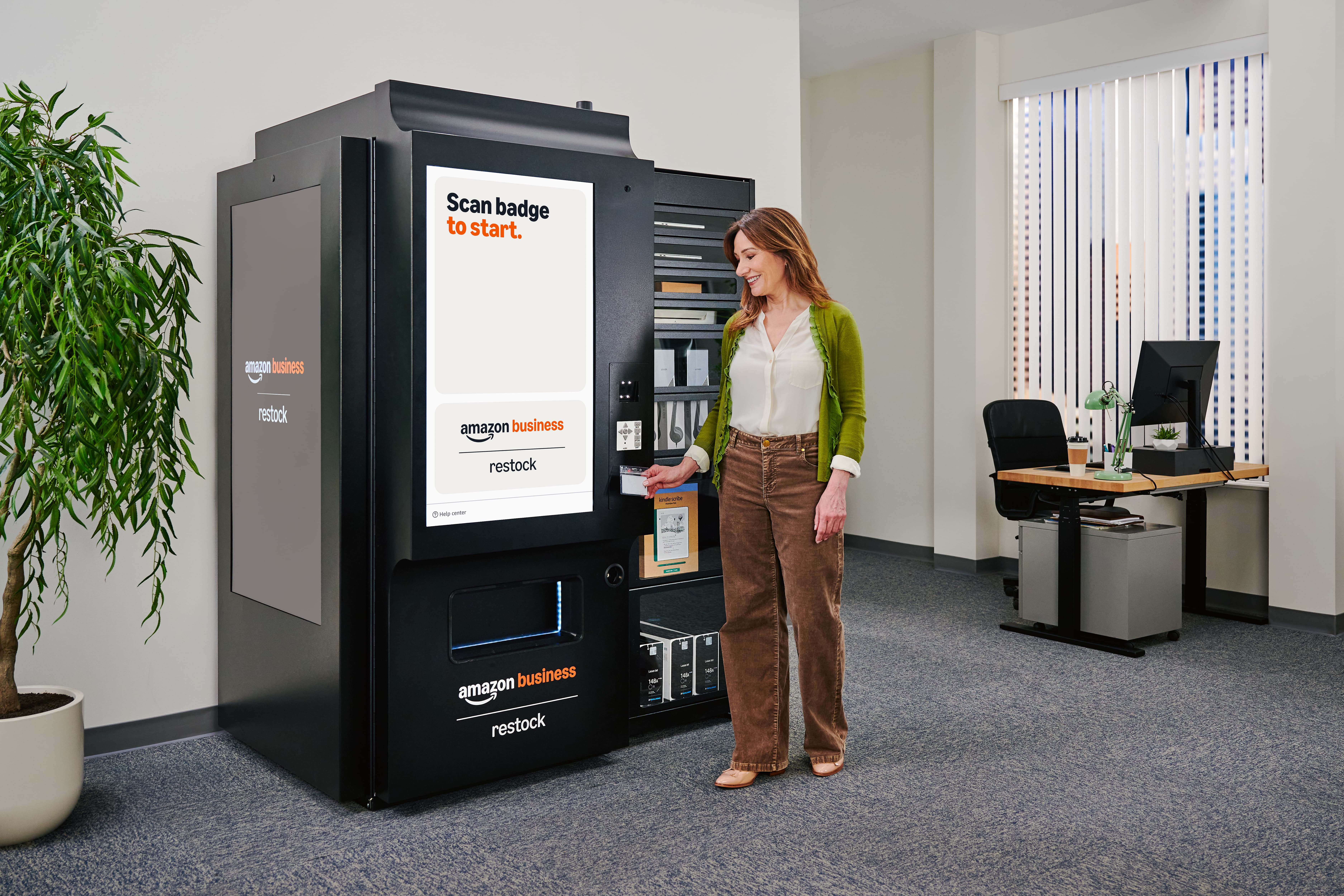  employee and vending machine in office