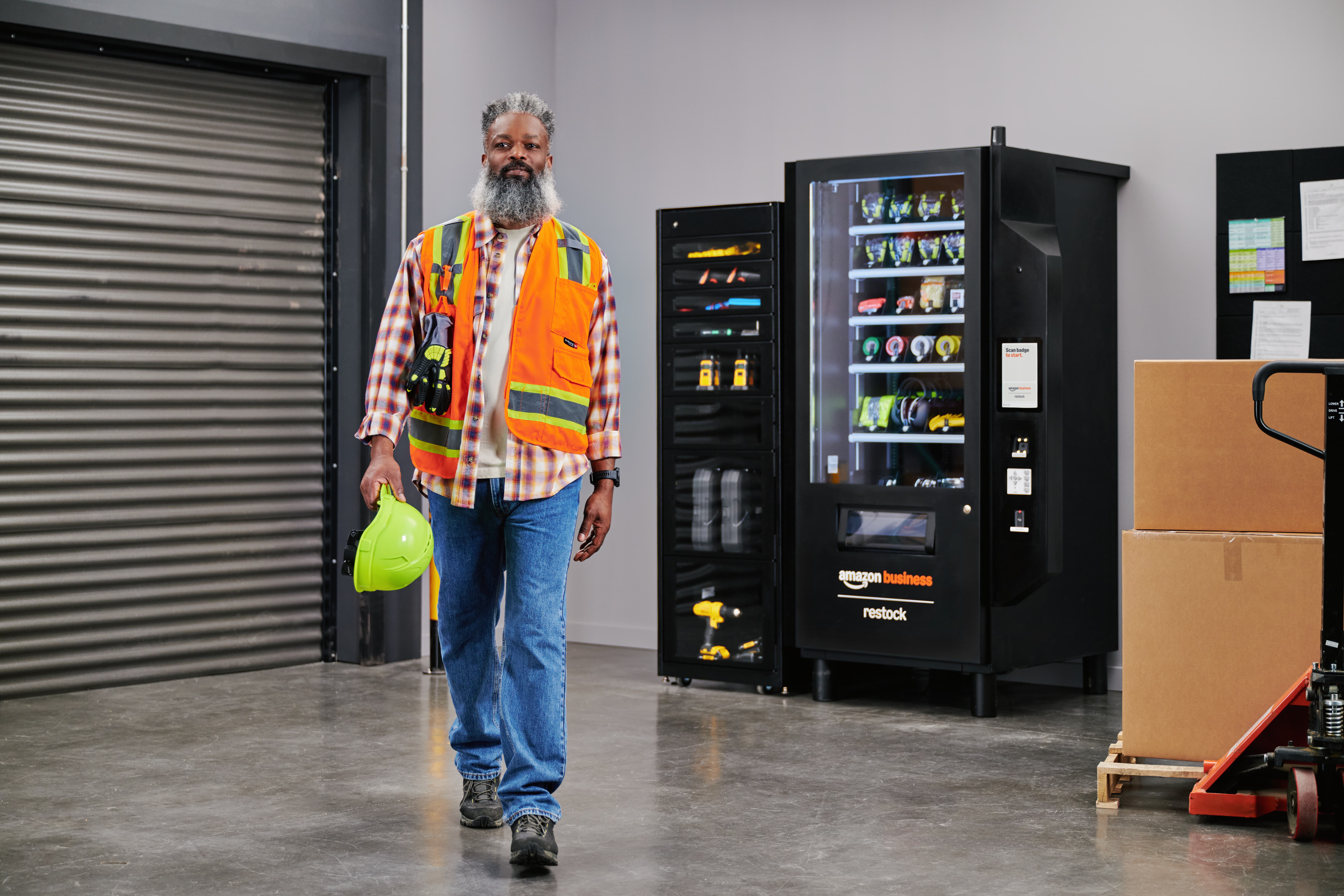  worker and vending machine at a worksite