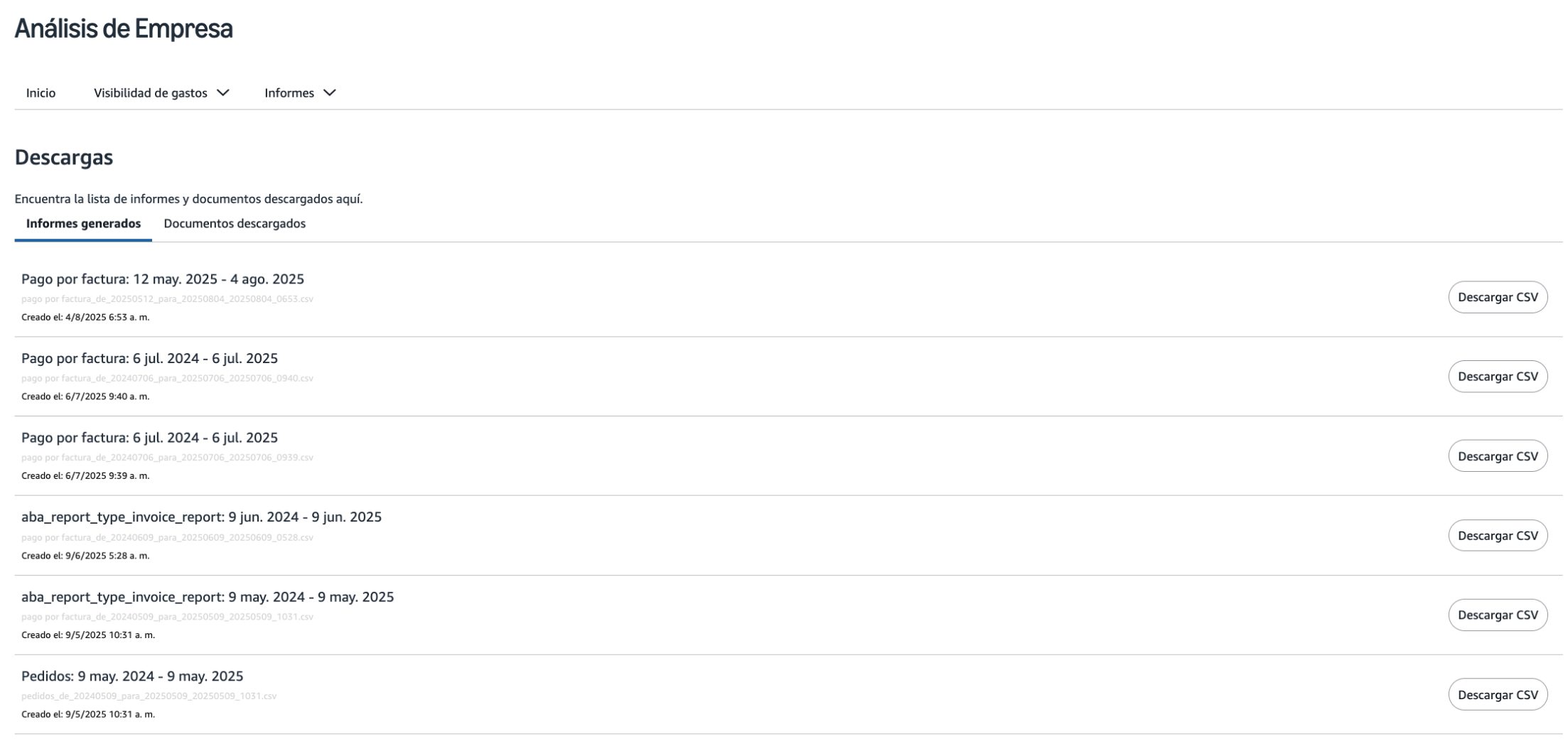 Pay by Invoice report download history