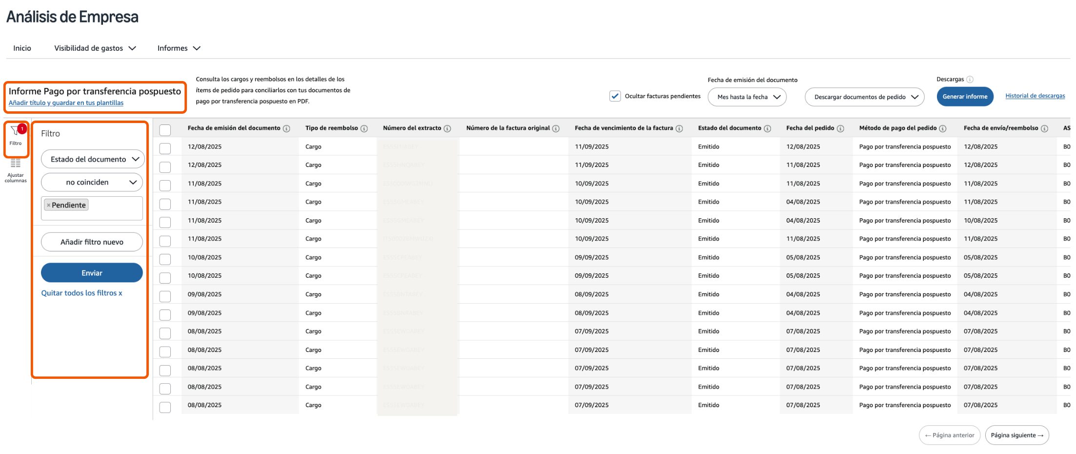 filter Pay by Invoice report