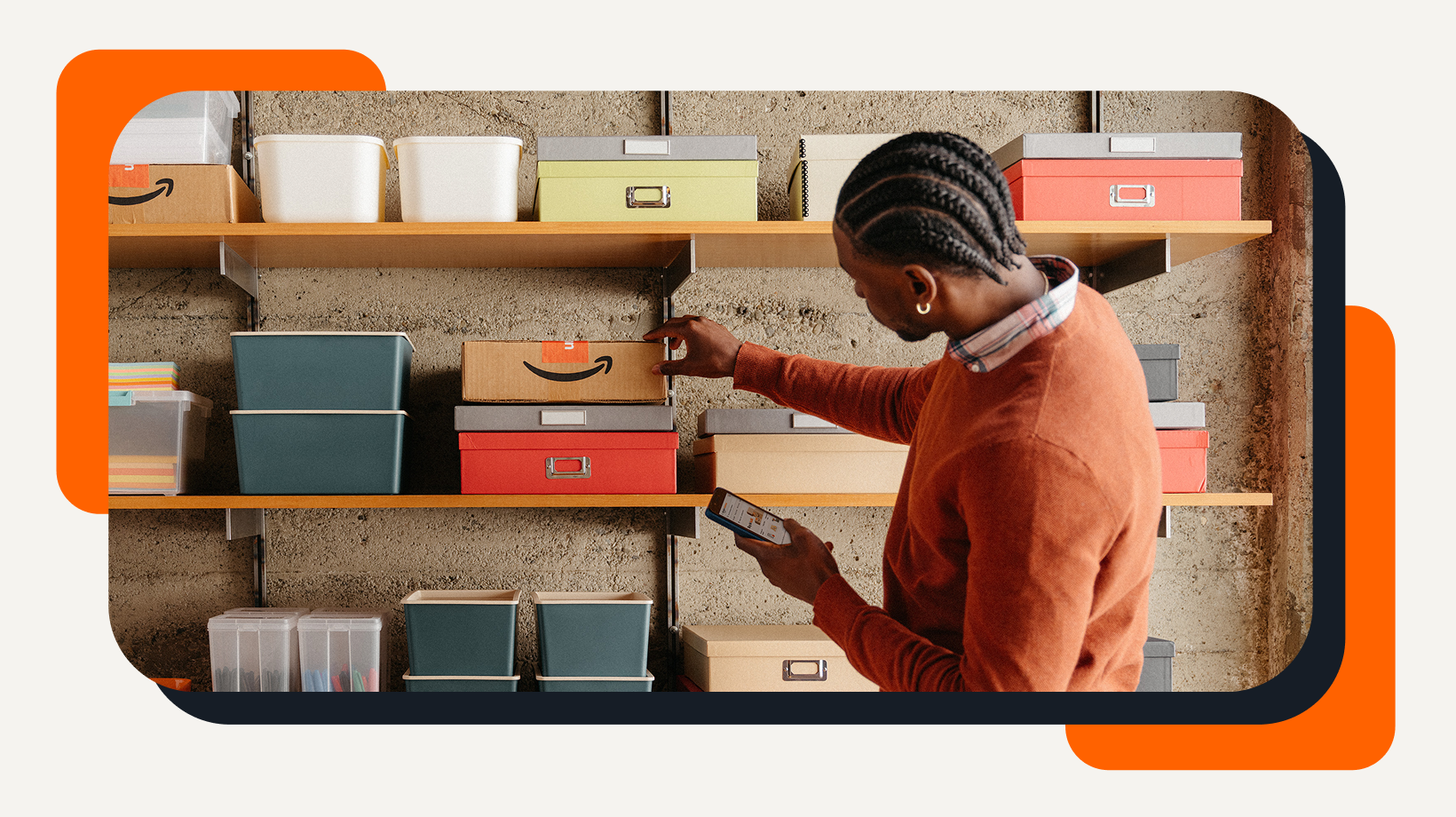 business owner looking at a package