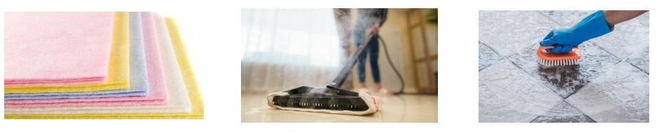 cleaning clothes, scrubs and mops